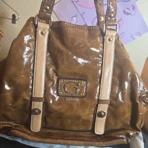 Guess Patent Leather Brown Handbag